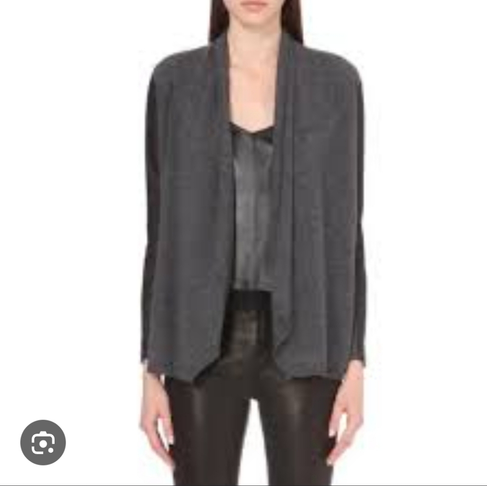 The Kooples•Wool & Cashmere Grey/ Black Open Cardigan With Lambskin Sleeves.Sz 0